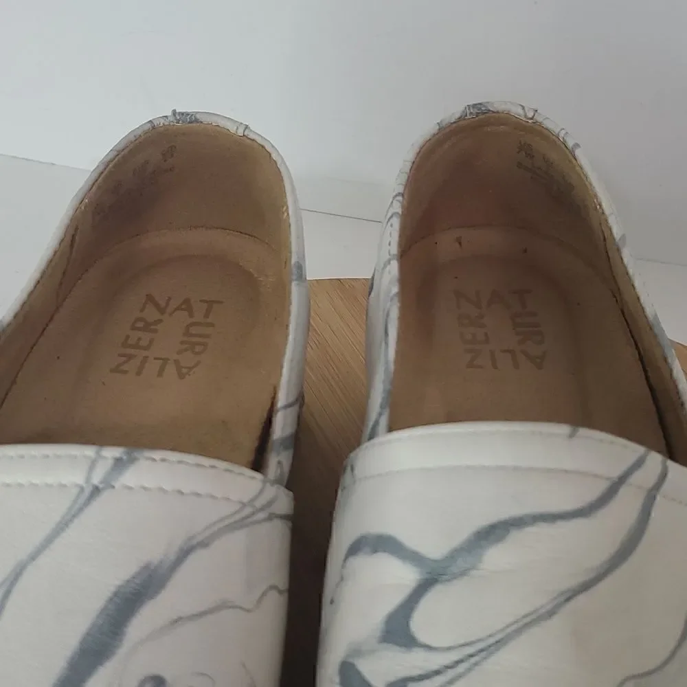 Naturalizer Thea Blue Marble Leather Espadrille Platform Shoes Size 7W
